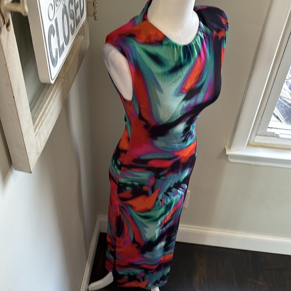 ZARA Marble Print Tulle SHOULDER PAD MIDI Dress NWT - Picture 4 of 11